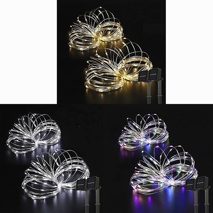 2 Pack 33ft 100 LED Solar Fairy String Lights(Warm White+Cool White+Multicolor)