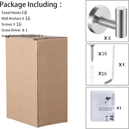 8 Pcs Silver Bathroom Towel Hook Robe Towel Hooks Coat Wall Hook Stainless - Image 3