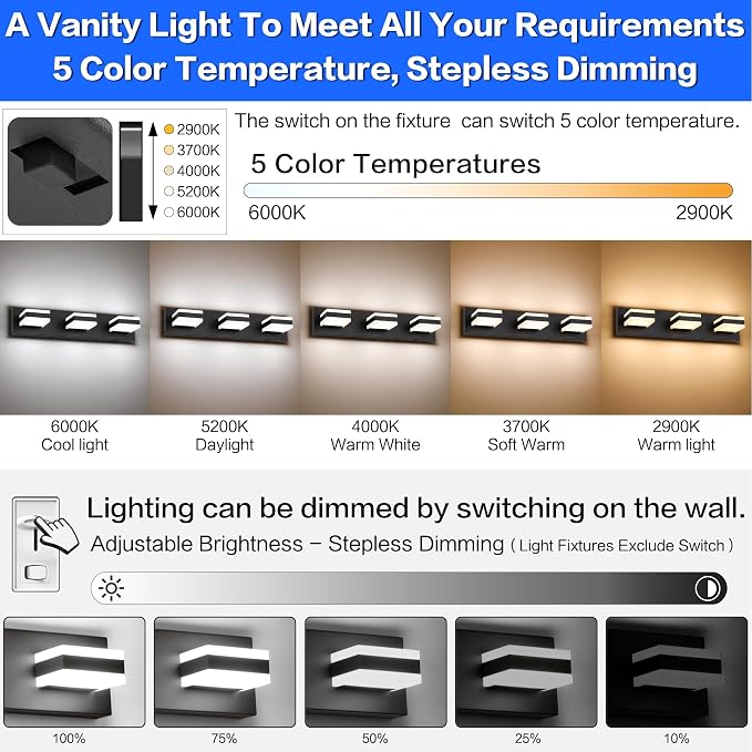 SOLFART Bathroom Light, 5 Color Temperature LED Bathroom Vanity Fixtures - Image 2