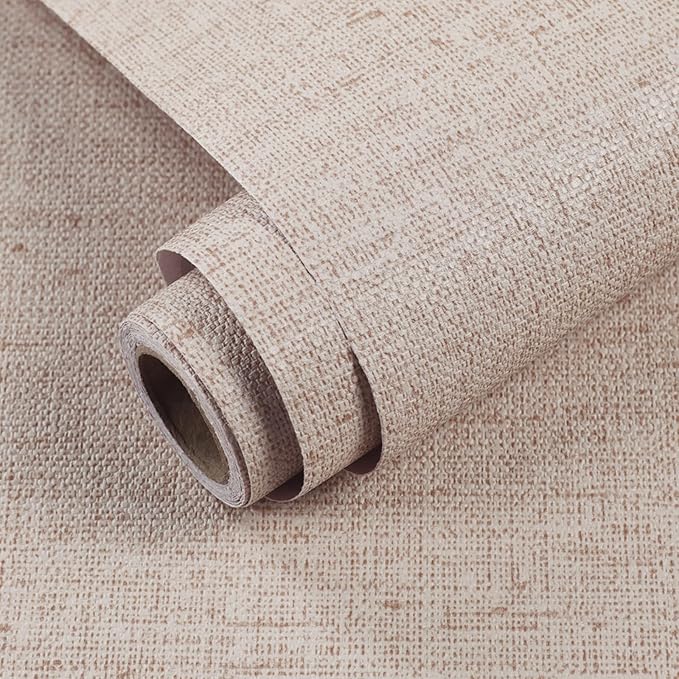 Beige Grasscloth Contact Paper 15.75x196.85inch Peel and Stick Wallpaper by MANONIRIA