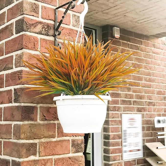 Uieke 6 Bundles Artificial Outdoor Plants UV Resistant Fake Grass Plants Faux Plastic Plants Greenery Shrubs for Home Garden Pathway Window Box Front Porch Summer Fall Decor, Autumn Orange