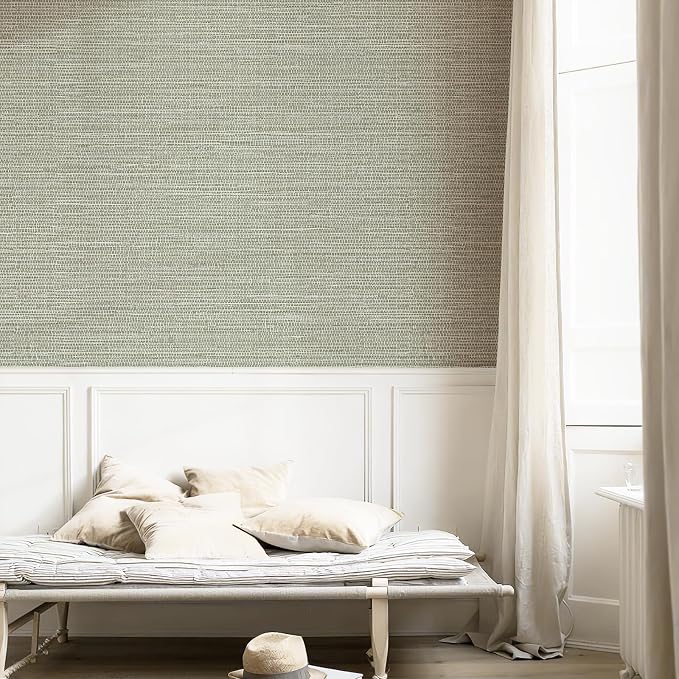Simon&Siff Textured Grasscloth Peel and Stick Wallpaper 17.7"x197" Neutral Faux - Image 4