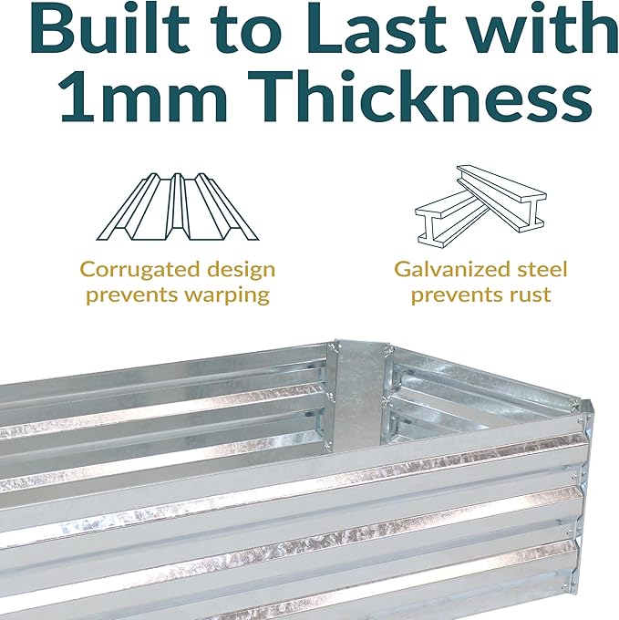 Sunnydaze 11.75" H Raised Metal Garden Bed - Galvanized Raised Garden Bed Outdoor for Vegetables and Flowers - Woodgrain - 4' x 2' Silver