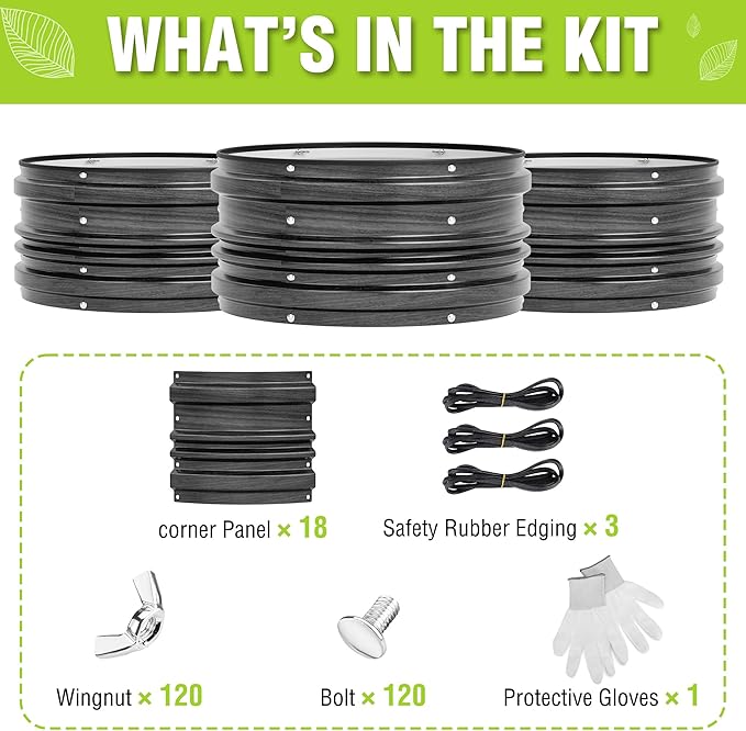 WORKPRO 3Pcs 2x2x1ft Galvanized Raised Garden Bed Set, Rust & Corrosion Protection, Easy Assembly, Safe Edge, Ideal for Vegetables & Flowers, Black