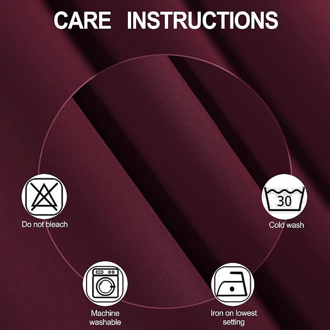LEMOMO Blackout Curtains 52 x 45 inch/Burgundy Red Curtains Set of 2 - Image 4