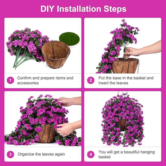 Hanging Baskets Artificial Flowers for Outdoor Interior Decor, Artificial Daisies Flowers Shrubs Plants with Baskets for Home Porch Garden Patio Patio Spring Summer Decor(Violet)