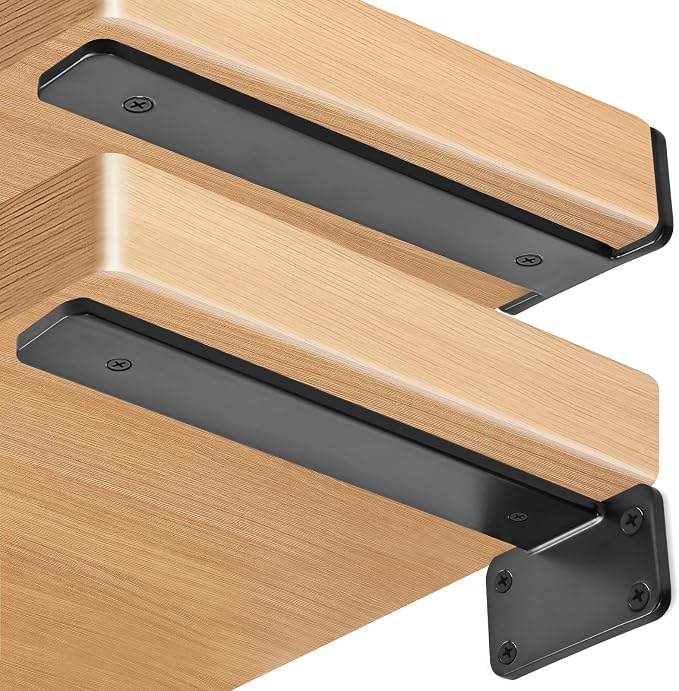 4 Pack - 12 inch Black Hidden L Shelf Bracket Iron Floating Shelf Brackets - Image 3