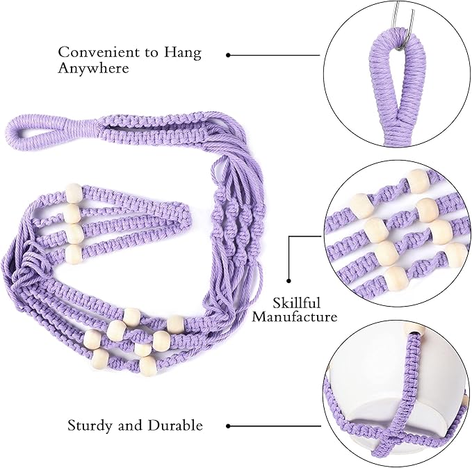 Augshy Macrame Hanging Planter, Hanging Planters for Indoor Outdoor Home Decor, Hanging Plant Holder No Tassels Set of 2 with 4 Hooks