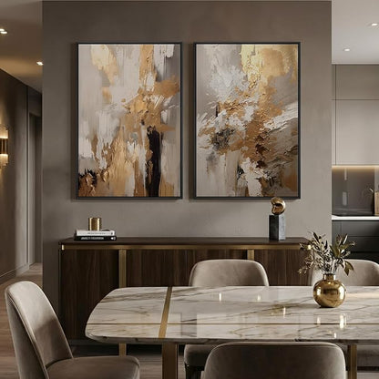 Large Framed Neutral Abstract Wall Art, 2 Piece Modern Canvas Prints Paintings - Image 5