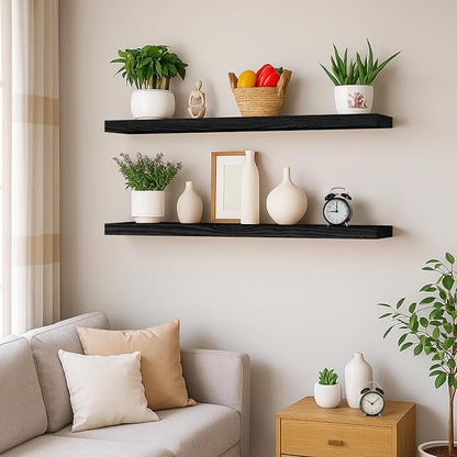 BGMG Wood Floating Shelves 36 inch Long, Wide Rustic Wooden Wall Shelves - Image 2
