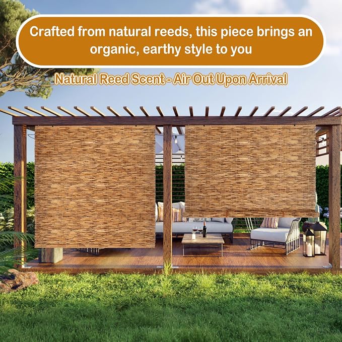 DoubleFill 3 Pcs Bamboo Shades Outdoor Reed Roll Up Blinds 72" W x 72" H - Image 4