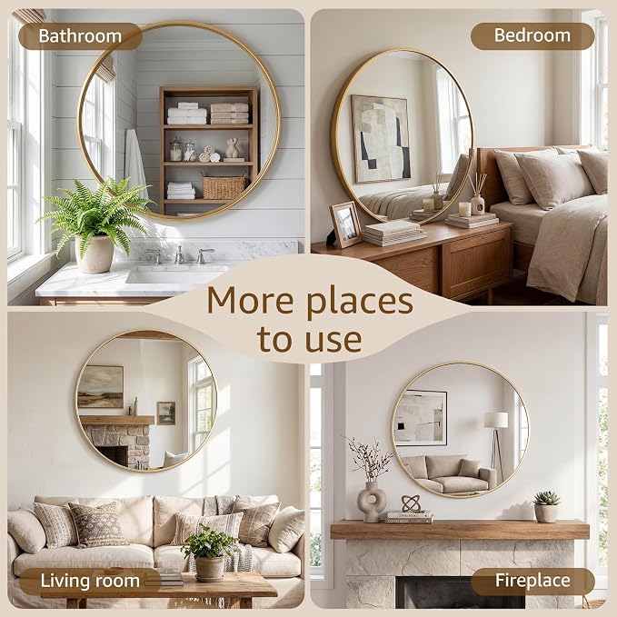 DUMOS 24 Inch Round Wall Mirror, Bathroom Mirror - Image 6