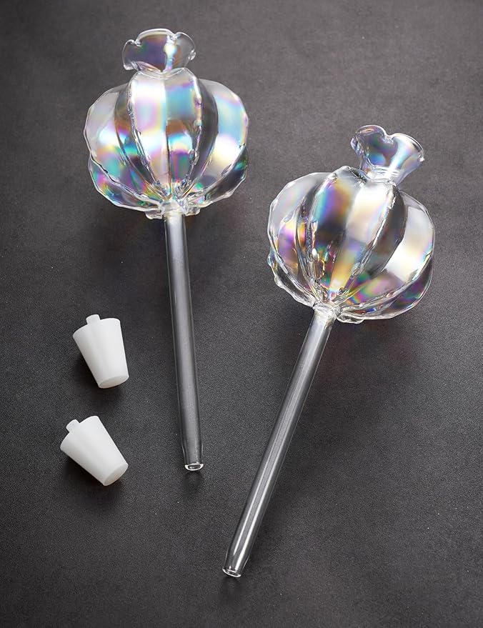 NiHome Large Plant Watering Globes 2-Pack, Iridescent Glass Cactus Self Watering Globe, Glass Waterer for Potted Plants - 4.7OZ/140 ML Capacity Automatic Irrigation System, Adorable Gardening Gift