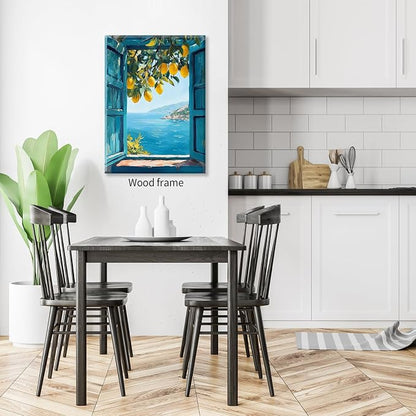 Framed Canvas Wall Art Posters Mediterranean Window View Coastal Lemon Tree - Image 3