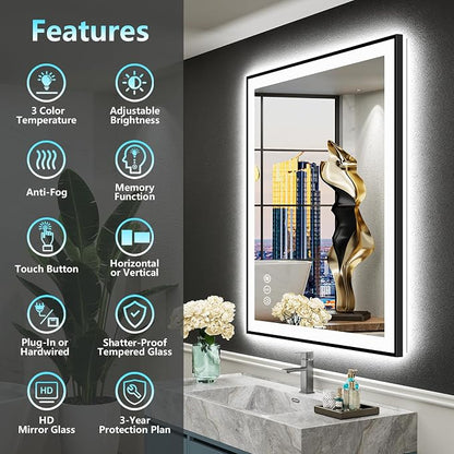 30x36 Black Framed LED Bathroom Mirror - Image 2