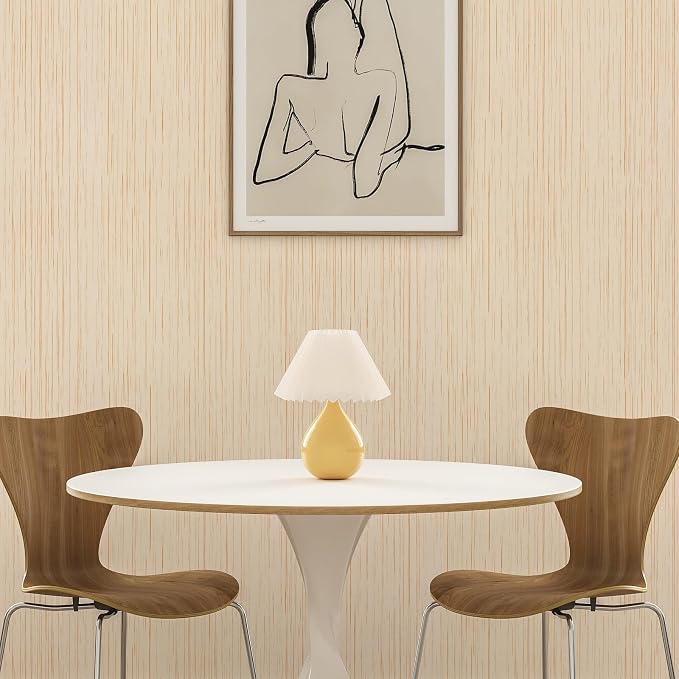 Beige Grasscloth Peel and Stick Wallpaper A Set of 23.6''x480'' Textured - Image 3