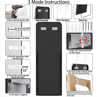 SCWF-GZ 57x20 Door Hanging Full Length Mirror, Floor or Wall Mounted Metal - Image 7