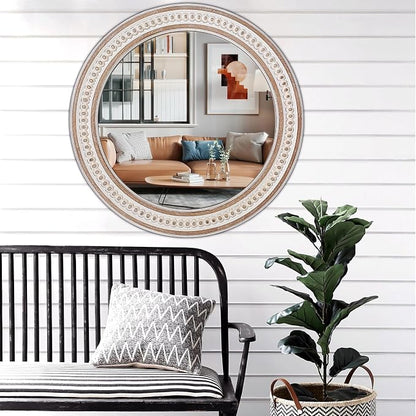 30 Inches Farmhouse Large Round Wall Mirrors Wooden, Rustic Decorative Circle - Image 4