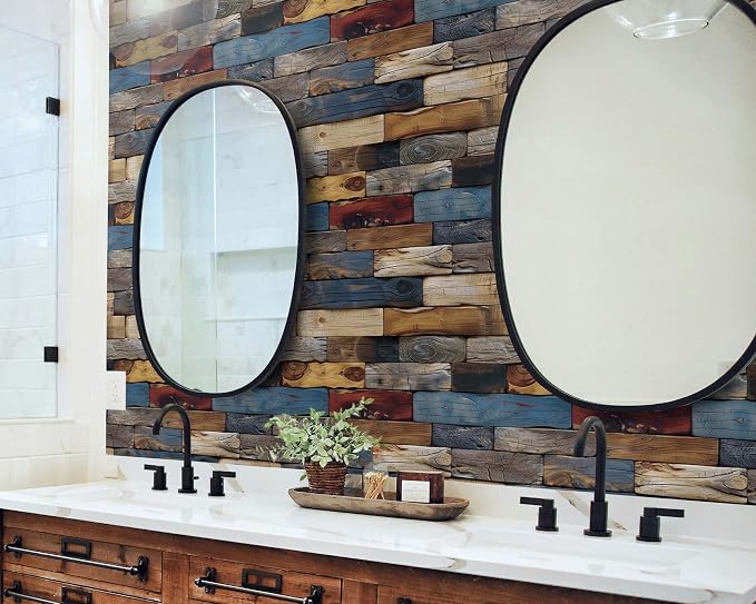 FLFK Wood Bricks Wallpaper Peel and Stick Removable Vintage Wallpaper 16" x - Image 5