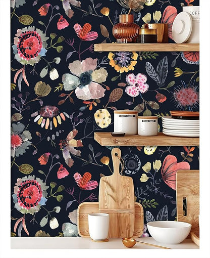 Wallpaper Peel and Stick Floral Wall Paper Removable Waterproof Blue/Red/Yellow - Image 4
