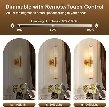 Morauroral Gold Battery Operated Wall Sconces Set of Two, Rechargeable Wall - Image 3