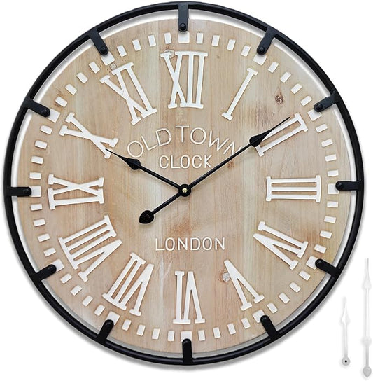 Large Farmhouse Rustic Wooden Wall Clock by Mrocioa