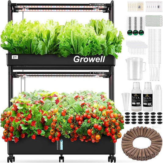 Growell Large Hydroponics Growing System Kit, 60 Pods Vertical Hydroponic Garden with 2 Light Modes Grow Light, Auto Circulating Water System, 32L Indoor Gardening System for Herb Vegetable Fruit