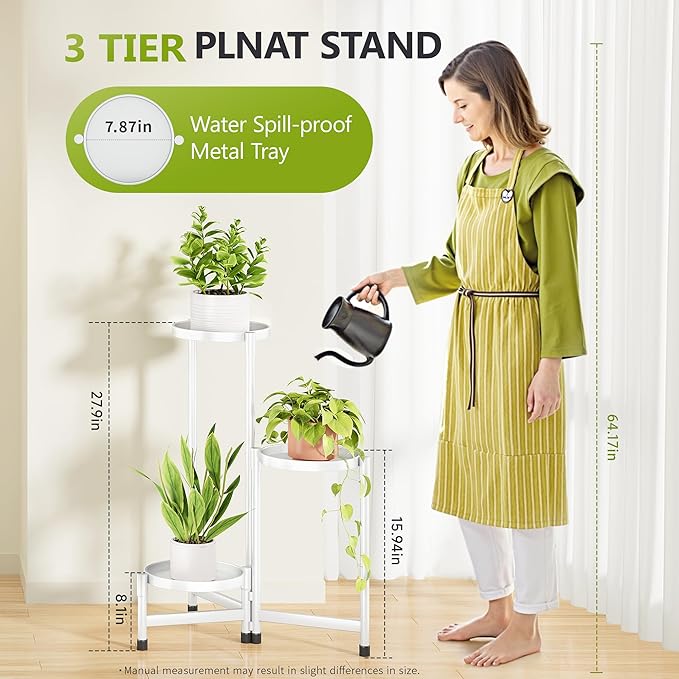 3 Tier Metal Plant Stand Indoor, Rotatable Corner Plant Shelf Outdoor, Tiered Flower Pot Display Stand, Multiple Plants Holder for Patio Living Room Balcony Garden Home Decor - White