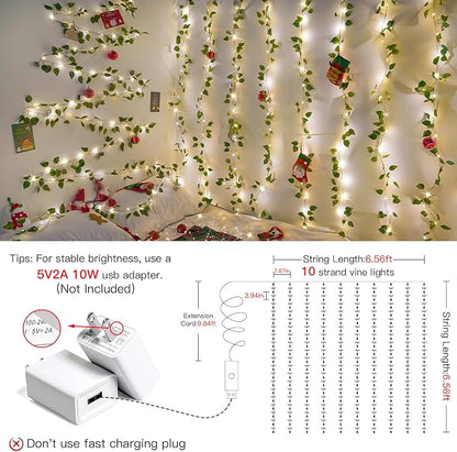 suddus Vines with Lights, 200 LED Fairy Lights with Vines, Pothos Curtain - Image 2