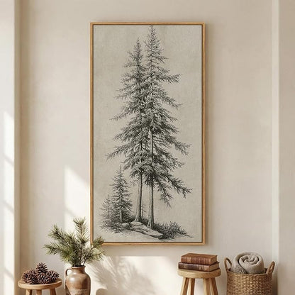 Large Framed Vertical Vintage Pine Tree Wall Art by Cuspin