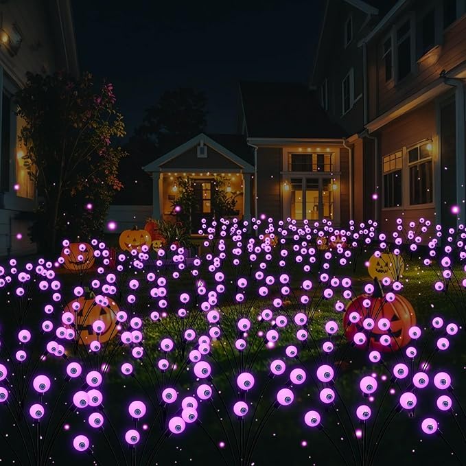 Halloween Decorations Outdoor Solar Scary Eyeball Lights, 2-Pack 16 LED Halloween Decor Solar Garden Lights, Waterproof Halloween Yard Decorations Swaying Halloween Pathway lights for Patio Lawn Party