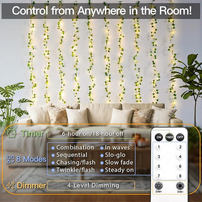 suddus 300 LED Vines with Lights Plug in, 9.8ft x 9.8ft Fairy Lights with Vines - Image 4