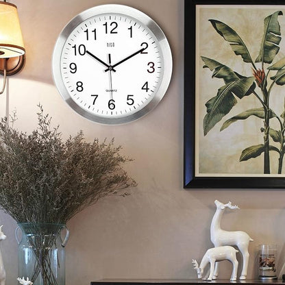 HITO 12 Inch Silent Wall Clock Battery Operated Non Ticking Glass Cover Silver - Image 8