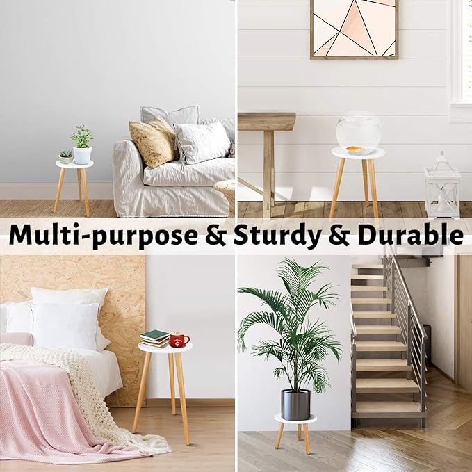 Uneedem Indoor Plant Stand, Wood Mid Century Modern Small Round Side Plant Table for Indoor Plants, 8.9" Tall Plant Holder for Flower Pots End Table