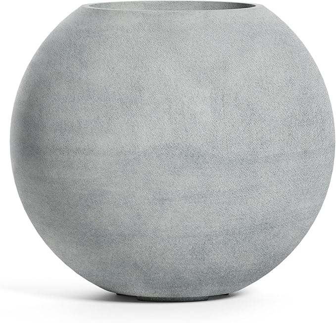 Orbo Globe Sphere Planter – Concrete Stone Finish – Fiberglass Indoor/Outdoor and Weather-Resistant Round Planter (23.6" D x 21.1" H Exterior, 23.2" D x 20.5" H Interior)