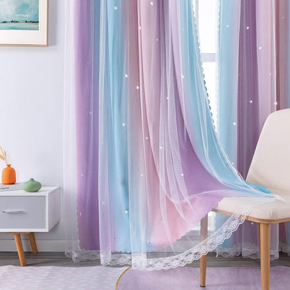 XiDi Curtains for Bedroom Decor, Rainbow Pink Purple/42/90 - Image 4