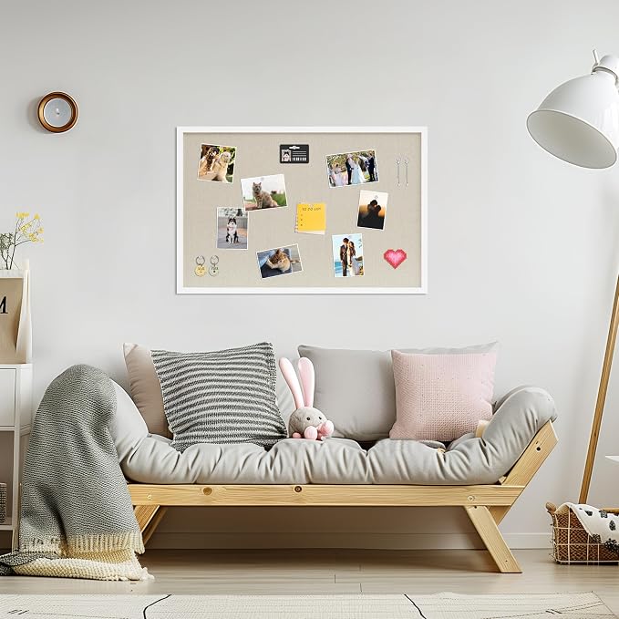 DAHAPYBOO Cork Board with Linen White, Bulletin Board 30"x20" Hanging Corkboards - Image 4