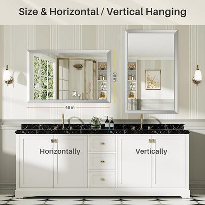 48x30 Inch Brushed Silver Bathroom Mirror - Image 6