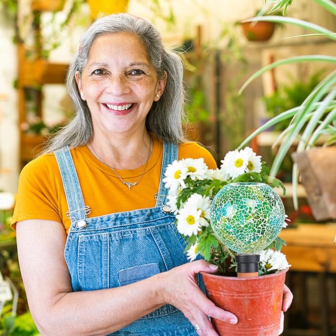 Terracotta Watering Spikes Mosaic Plant Watering Globes for Outdoor Plants 2 Pack Automatic Plant Waterer Indoor for Pots Garden Office