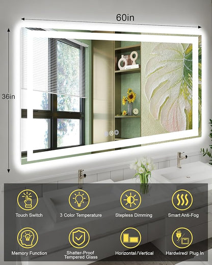 60x36 LED Bathroom Mirror with Lights, Super Bright Front & Backlit Vanity - Image 6