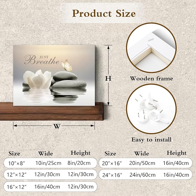 EOBTAIN Zen Flower Canvas Wall Art Bathroom Butterfly and Water Lily Stone - Image 6