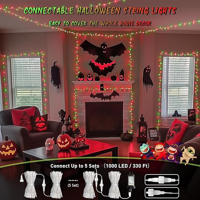 JMEXSUSS 200 LED Red and Green Christmas Lights Outdoor, 66ft String Lights Indoor Clear Wire Plug in for Bedroom Party Christmas Tree Decorations