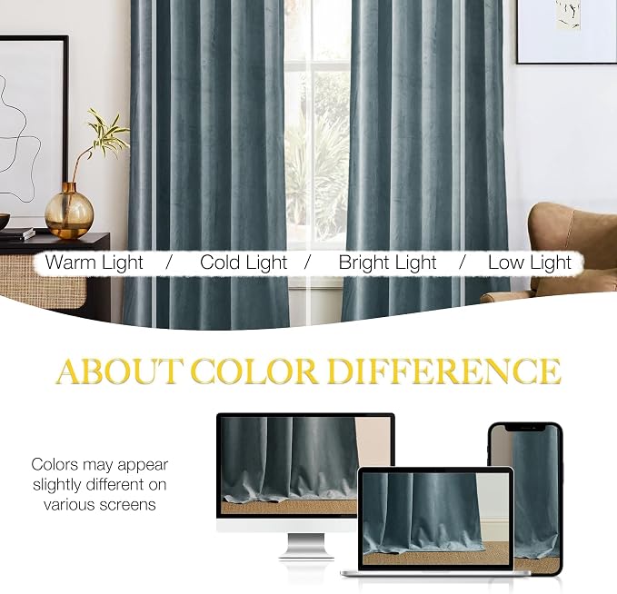 NICETOWN Stone Blue Velvet Room Darkening Curtains, Home Decor Light Blocking - Image 4