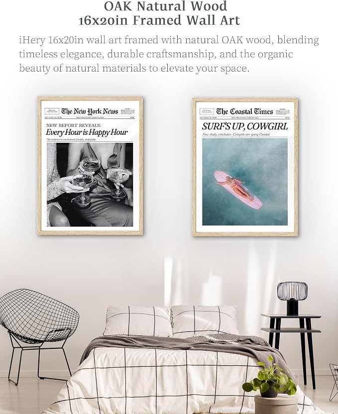 iHery Every Hour is Happy Hour Framed Trendy NewsPaper Wall Art, Natural OAK - Image 7