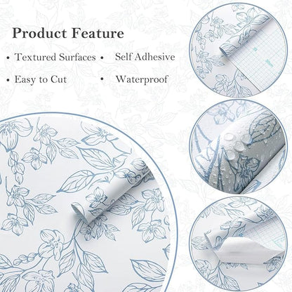 Ismoon Floral Wallpaper Peel and Stick Blue and White Contact Paper Vintage - Image 2