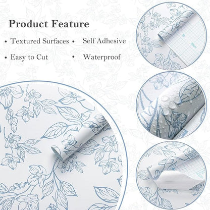 Ismoon Vintage Floral Peel and Stick Wallpaper White and Blue Wallpapaer - Image 2
