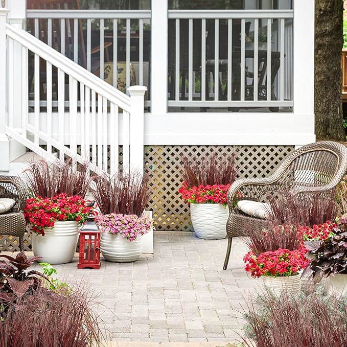 36Pcs Artificial Grass Plants, Faux Shrubs Wheat Grass, Artificial Tall Grasses Fake Plants for Outdoor Decor,Artificial Greenery Stems Weed for Room Indoor Home Decor（Red）