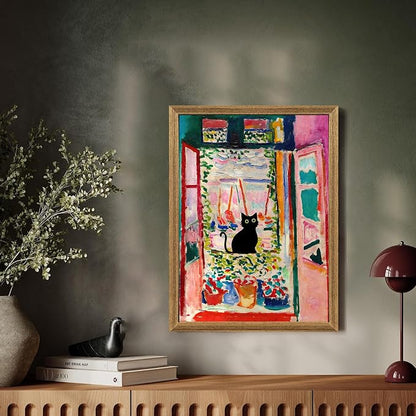 Fantasy Artists Henri Matisse Cat Wall Art, Framed Open Window Black Cat Canvas - Image 4