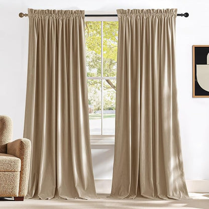 NICETOWN Beige Velvet Curtains 84 inches 2 Panels Set, Thermal Insulated Heavy by NICETOWN