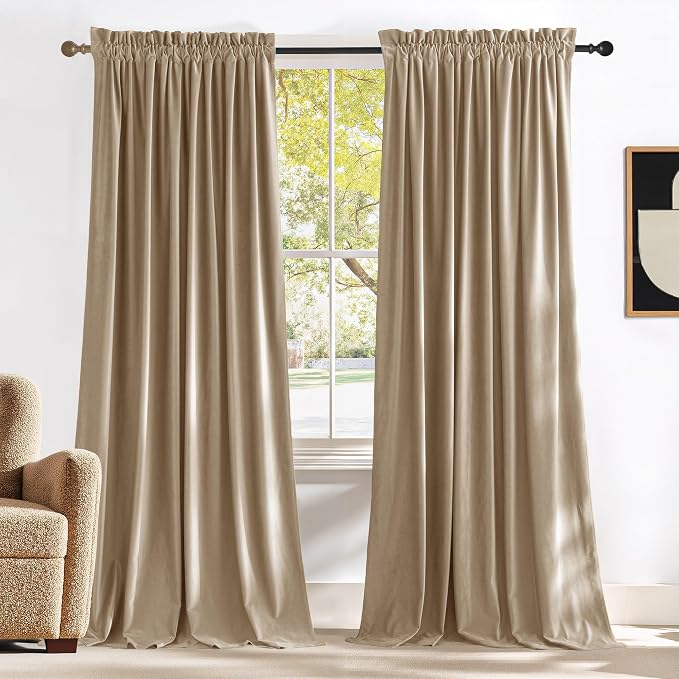 NICETOWN Beige Velvet Curtains Long Drapes, Living Room Office Luxury Bedroom by NICETOWN